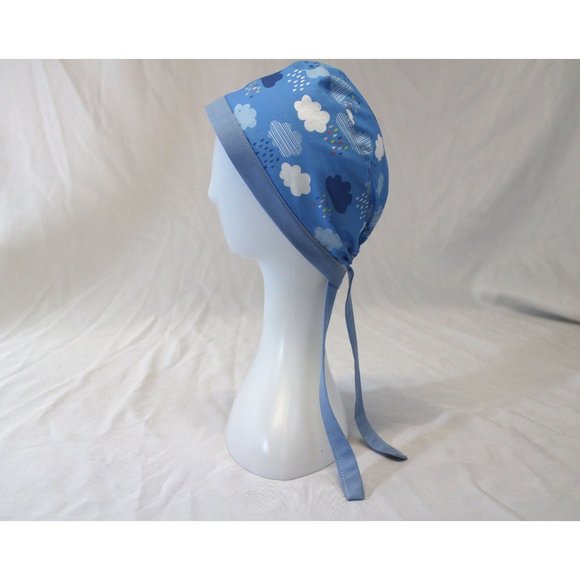 Blue Rain Clouds Surgical Scrub Cap Dental Chemo Hat - Picture 2 of 5